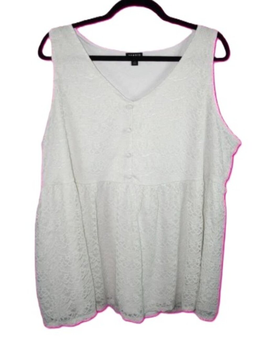 Torrid  Babydoll V Neck White Lace Tank Top Size 3 22/24 Flowy Floral Feminine